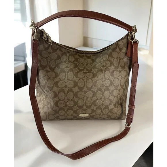 Coach Celeste Convertible Hobo Monogram Signature Coated Canvas Brn Shoulder Bag - Picture 13 of 16